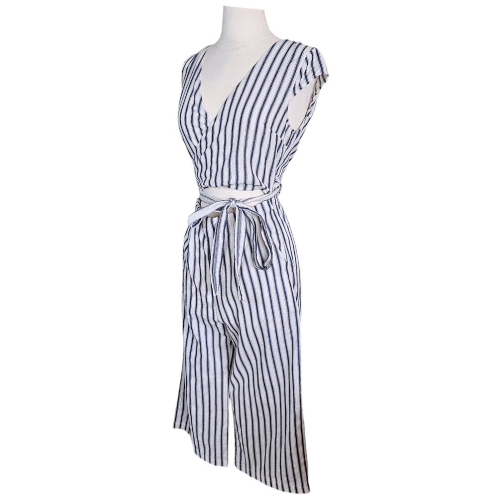 Lulus Blue Striped Crop Romper Jetset to Go Striped Jumpsuit Size Small